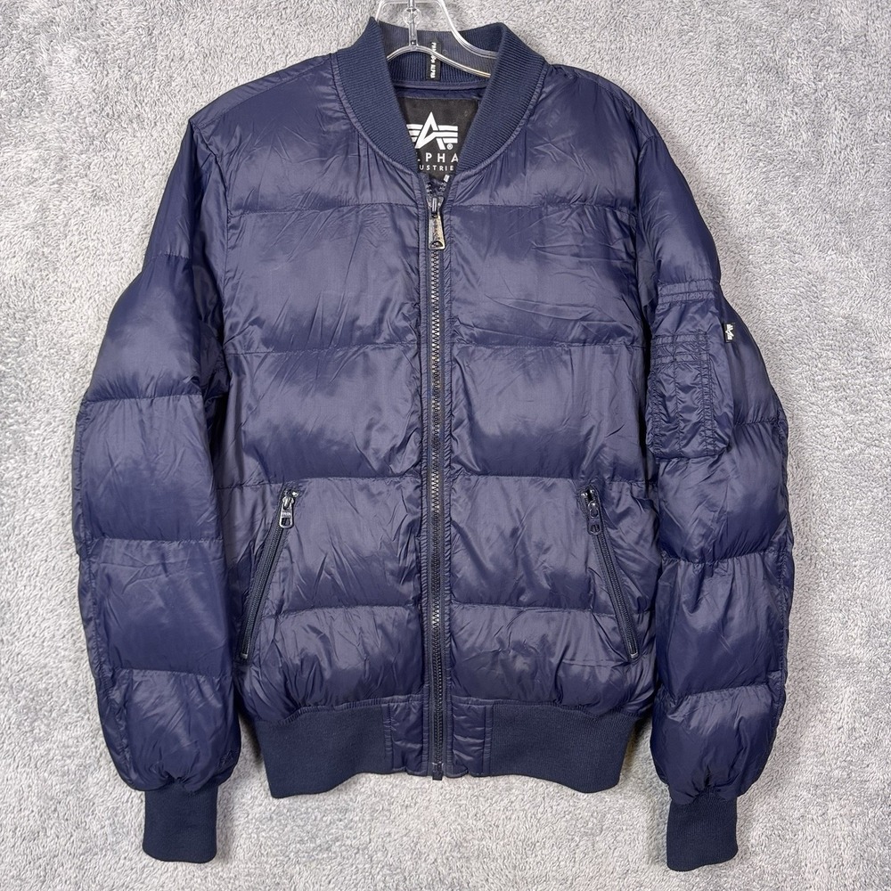 Alpha Industries Jacket Mens S MA-1 Bomber Flight Quilted Puffer Full Zip Blue